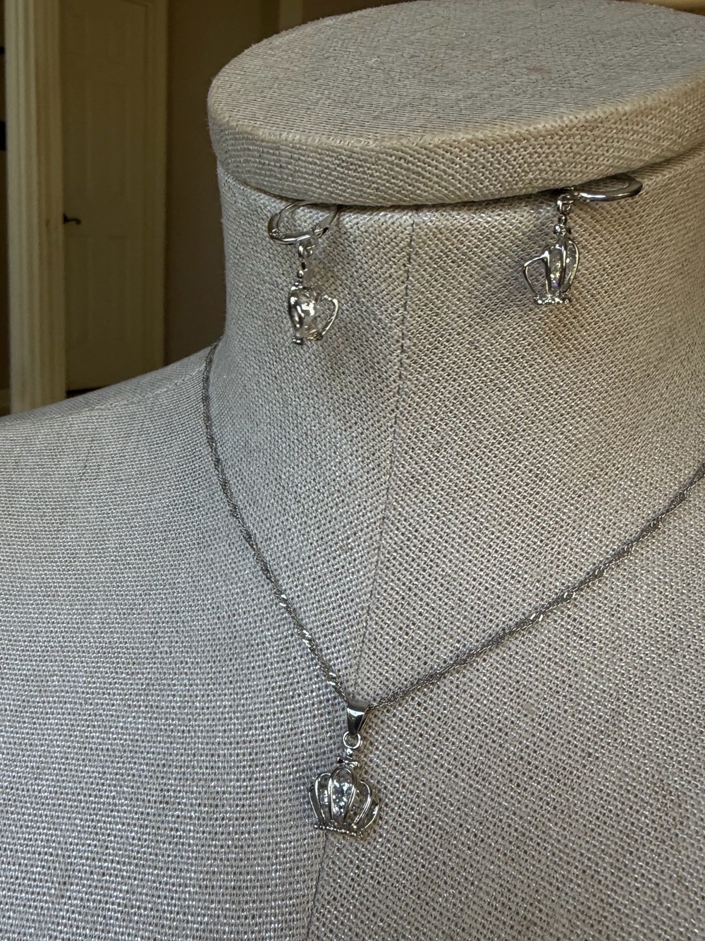 Stainless steel necklace AAA CZ pendant earrings set